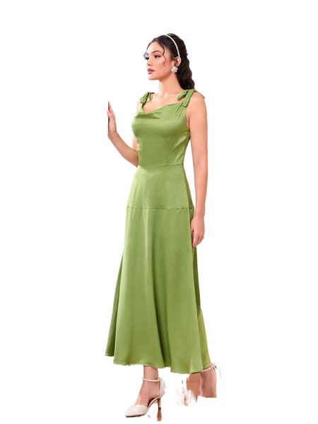 

solid tie shoulder satin cami dress w8rs#, Black;gray