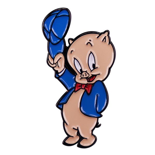 

porky pig enamel pin cartoon animation character badge, Blue