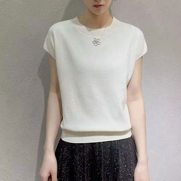 

womne knit t shirt short sleeve, White;black