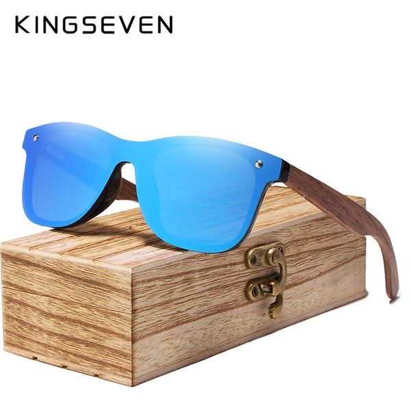 KINGSEVEN Handmade Series Herren-Sonnenbrille, polarisiert, Walnussholz, Spiegelbrille, Damen-Vintage-D-Sol mit Holzetui 220511