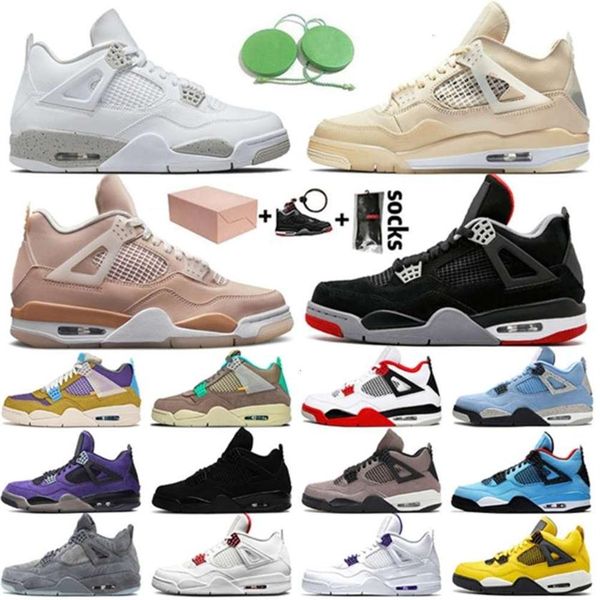 

with box 4 mens basketball shoes women white oreo sail fire red 4s shimmer bred university blue black cat psgs trainers sports mik312p