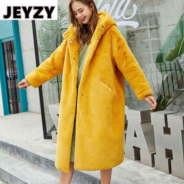 

women winter hooded faux rabbit fur coat luxury long fur jacket coats thick warm oversized loose overcoat outerwear plush coats t220810, Black