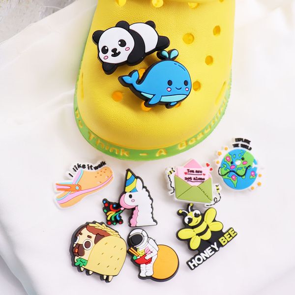

cute 1pcs designer animal dolphin panda pvc shoe charms shoe decoration diy backpack wristbands croc jibz shoes kids xmas gift, White;pink