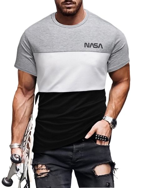 

men color block letter graphic tee r3mz#, White;black