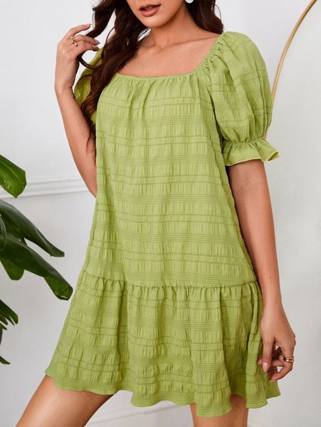 

square neck ruffle hem smock dress j9gm#, Black;gray