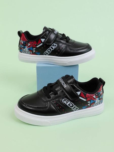 

boys letter graphic hook-and-loop fastener skate shoes she, Black