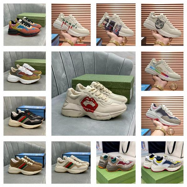 

new low casual shoes rhyton sneaker designer plaid pattern platform classic suede leather sports skateboarding shoes men women254c, Black