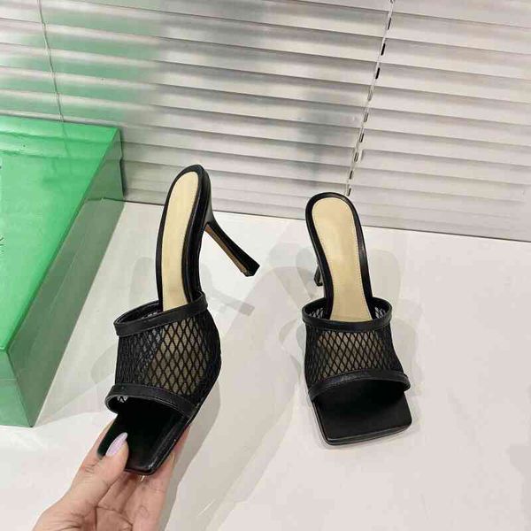 

slippers women's leather summer shoes open toe outdoor slippers super high heels series, Black