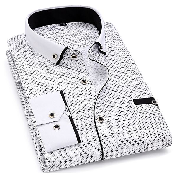 

men fashion casual long sleeved printed shirt slim fit male social business dress shirts brand for soft comfortable 220322, White;black