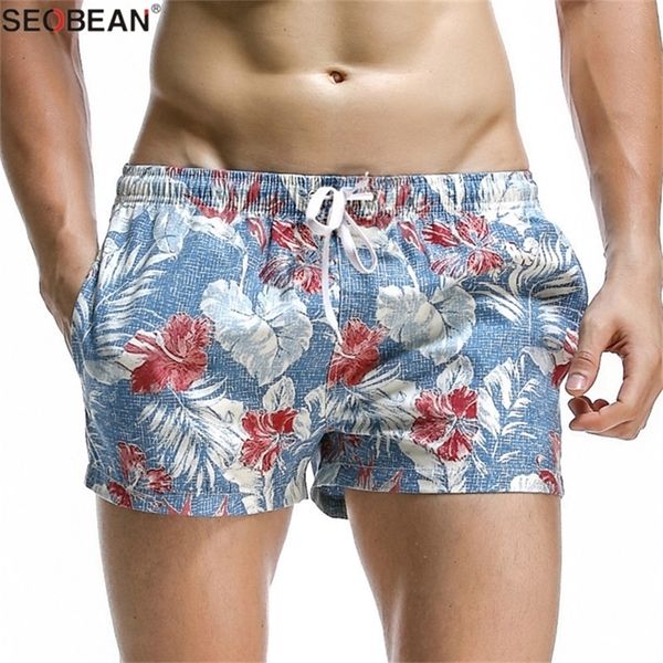 

seobean summer style seaside men beach shorts quick dry polyester fabrics beachwear s board trunks print 220706, White;black