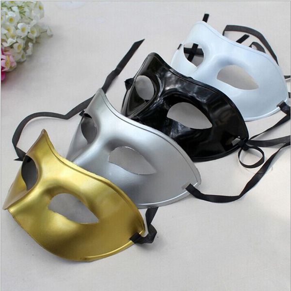 Maschera da ballo da uomo Fancy Dress Up Maschere da festa in maschera veneziana Mezza faccia in plastica Nero Bianco Oro Argento