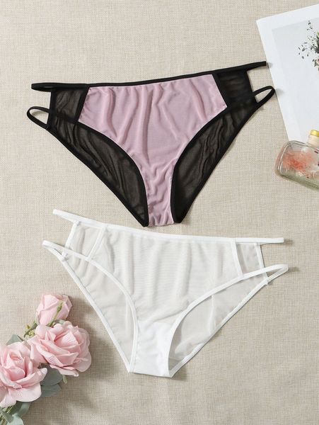

2pack plus cut out mesh panty y4uf#, Black;white