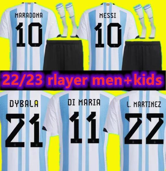 

argentina soccer jersey fans and player version 2022 dybala aguero maradona football shirt 21 22 23 men kids sets uniform with socks di mari, Black;yellow