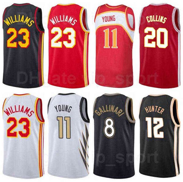 

printed lou williams basketball jersey 23 trae young 11 deandre hunter 12 john collins 20 danilo gallinari 8 color size s to xxxl, Black