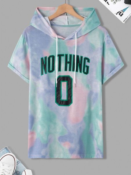 

men tie dye letter graphic drawstring hooded tee k7y5#, White;black