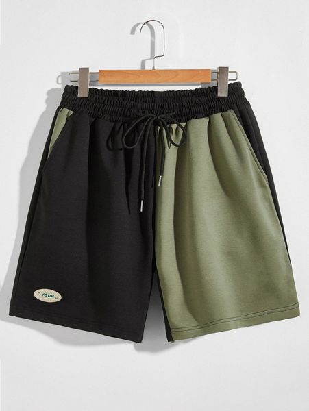 

romwe guys patched two tone drawstring shorts s7ao#, White;black