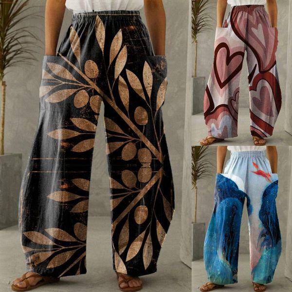 

yoga outfit women's elastic waist long trousers 2022 vintage printed wide leg pants autumn pantalon casual plus size warm sweatpants