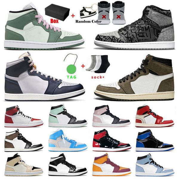 

jumpman 1 1s mens woemns jorden1s basketball shoes jorden designer airn university blue high mid carbon fiber dutch green sports sneakers sb, Black