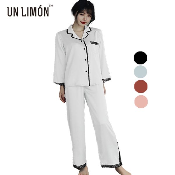 

unlimon women 2pcs pajamas sets long sleeve and pants black lace homewear, Black;red
