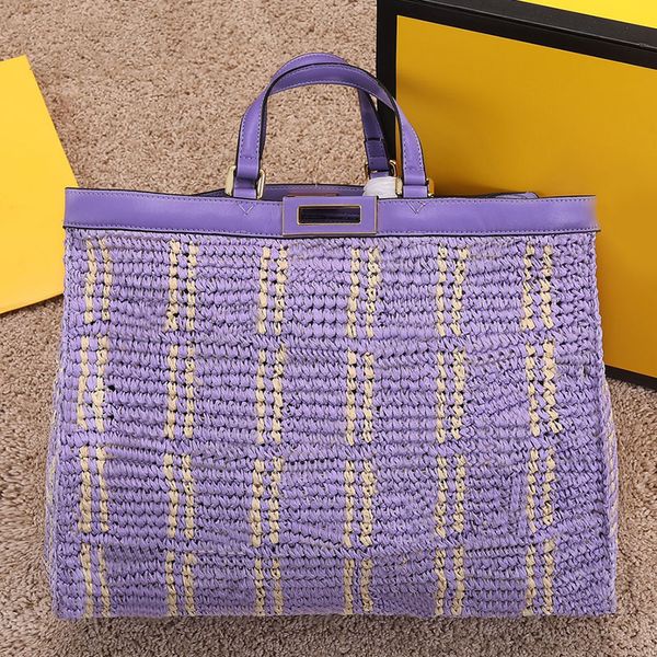 

straw sunshine tote bags handbags patchwork shoulder bag axillary bag lafite leather purse hollow out wallets gold hardware twist lock class