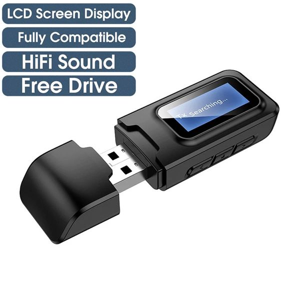 USB Bluetooth -передатчики v5.0 Audio Receiver ЖК -дисплей 3,5 мм Aux RCA Stereo беспроводная адаптер ключ для наушников для ПК ТВ -автомобилей