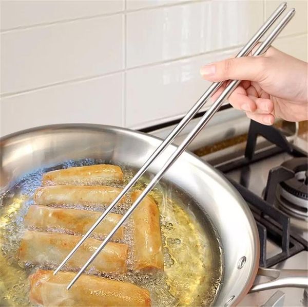 Längere Essstäbchen aus Edelstahl, wiederverwendbare japanische Sushi-Sticks, koreanische Hot Pot-Nudeln, Bratgeschirr, chinesische Essstäbchen CCE14174