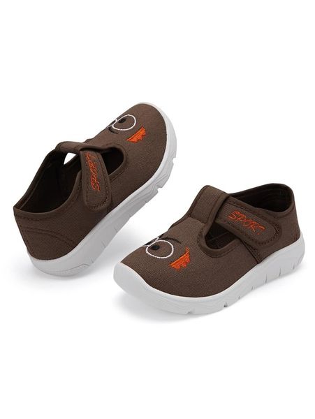 

kids letter & cartoon embroidered hook-and-loop fastener sneakers she, Black