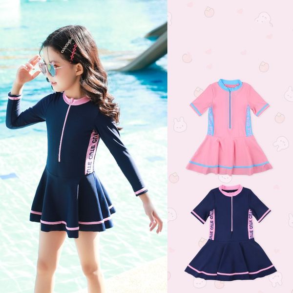 Garotas maiô de maiô de peças de traje bodysuit infantil moda moda rosa azul garoto saia bebê adorável biquíni maiô