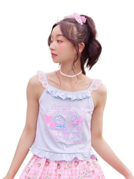 

kawaii letter cartoon graphic frill contrast lace y7fl#, White