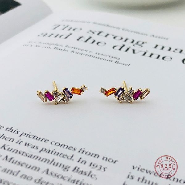 

925 sterling silver color crystal inlaid stud earrings women fashion simple party wedding jewelry accessories girlfriend gifts, Golden