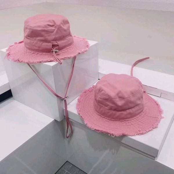 

cotton bucket hat pink wide brim hats raw edges canvas drawstring adjustable summer fashion sun hats wear womens, Blue;gray