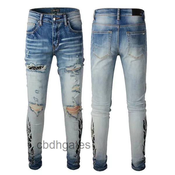 

jeans amirs jean mens designer brand high street fashion men's printed slim, Blue