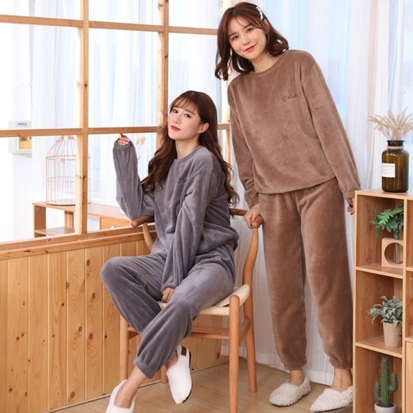 

2 pcs women pyjamas sets warm coral velvet suit flannel long sleeve hoodie letter pants sleepwear animal female homewear y200425, Black;red