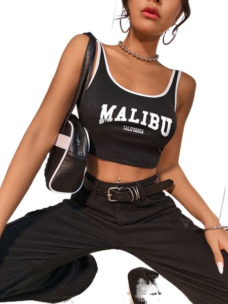 

letter graphic contrast binding crop tank z0oo#, White
