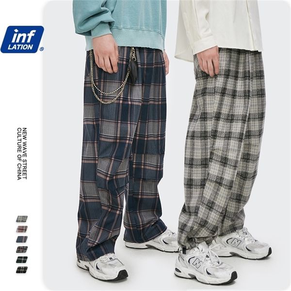 

inflation mens harajuku plaid pant fashion vintage stitching color hip hop pant men casual harem pant men trouser 3307w 201130, Black