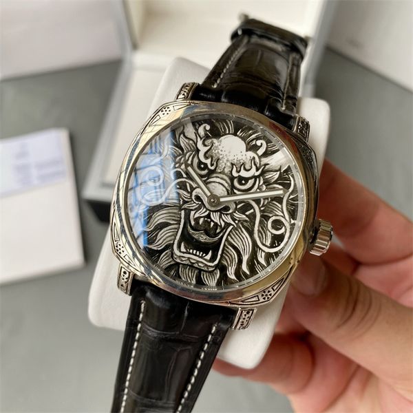 

zf v3 montre de luxe luxury watch men watches 44mm p9001 automatic mechanical movement 925 sterling silver case crocodile strap wristwatches, Slivery;brown