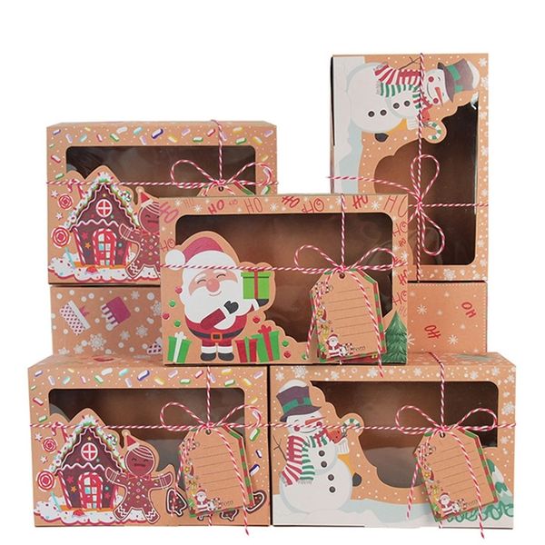 9 Stück Weihnachtsplätzchenbox Kraftpapier Süßigkeiten Geschenkboxen Taschen Lebensmittelverpackung Box Weihnachtsfeier Kinder Geschenk Jahr Navidad 220420