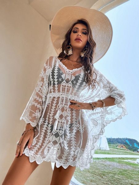 

embroidery tie front cover up k1nd#, White;black