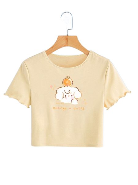 

romwe x forloaf letter cartoon graphic lettuce trim crop tee f0fr#, White