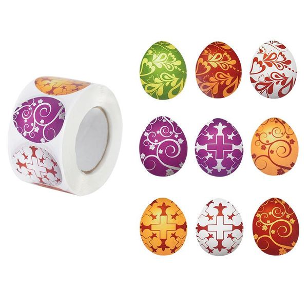 Подарочная упаковка 500pcs/Roll Пасхальные наклейки с яйцом многоцветная клея