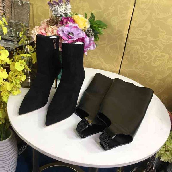 

suede boots women's high heels winter shoes pointy, Black