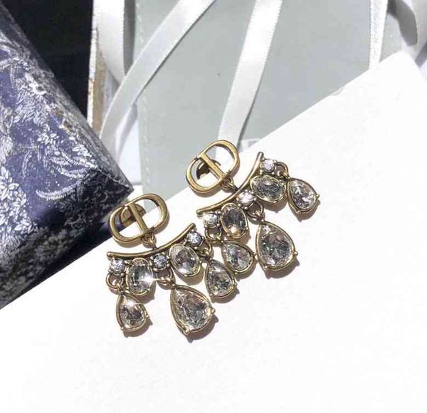 

new 925 silver needle water drop crystal letter earrings, Golden