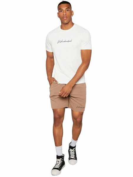

men letter graphic tee & shorts set a46n#, Gray