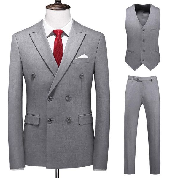 

suit 3pieces wedding men clothing fashion double breasted solid slim fit business formal wear aa, White;black
