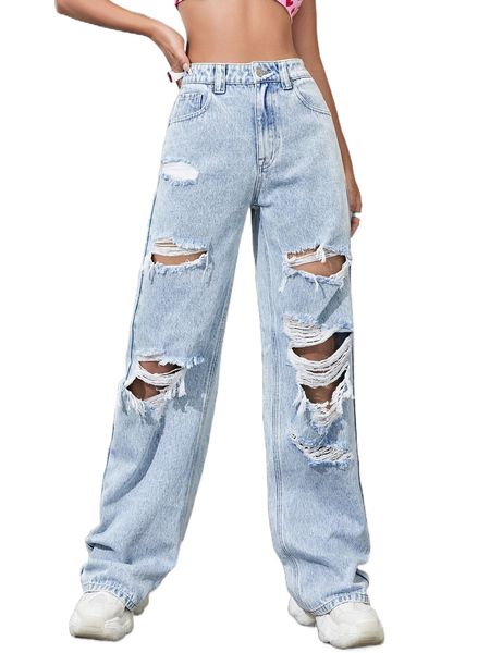 

zipper fly ripped boyfriend jeans o9sv#, Blue