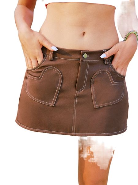 

romwe y2k revival solid heart mini skirt w5ot#, Black