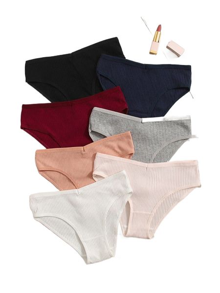 

7pack plain knit rib panty w90m#, Black;red
