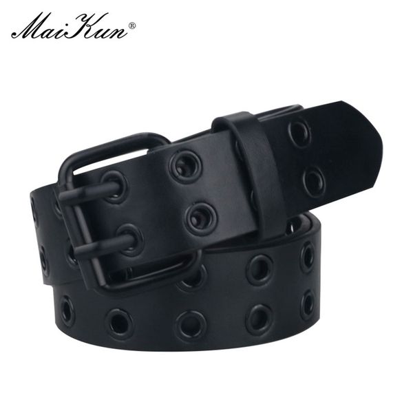 

maikun halloween ladies black pu leather belt double exhaust air hole pin buckle fashion trend waistband punk goth style 220530, Black;brown