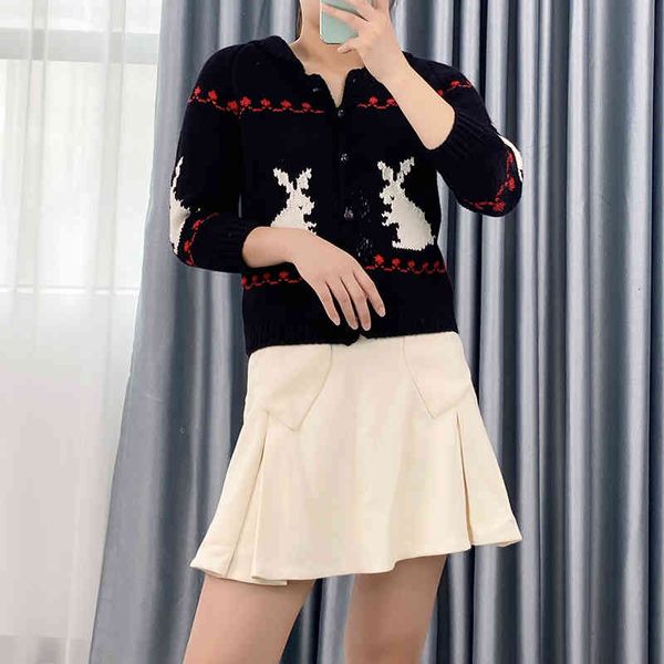 

women's knits & tees black rabbit cardigan female animal jacquard lapel high short white autumn winter d home knitted sweater aqpz