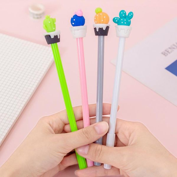 Гелевые ручки 4pcs kawaii cartoon creative cactus signature ink stitch милые стационарные подарки для школьников и офис